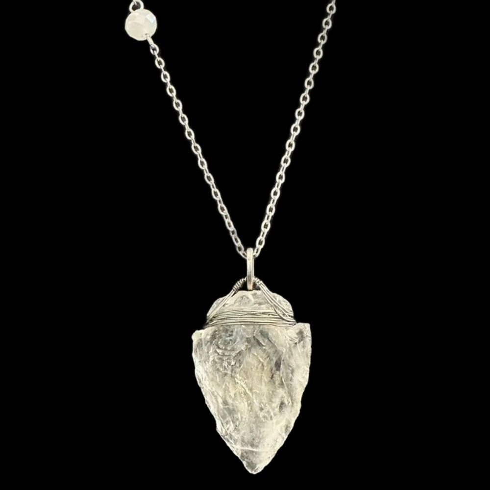 Clear Quartz Stone Arrowhead Necklace Men Women Unisex - Arrow Head